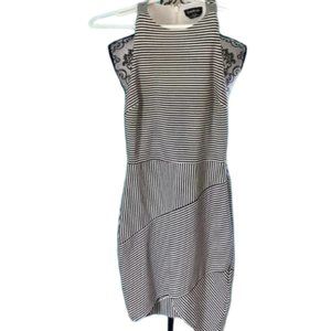 Bebe Black White Striped Asymetric Bodycon Dress XS